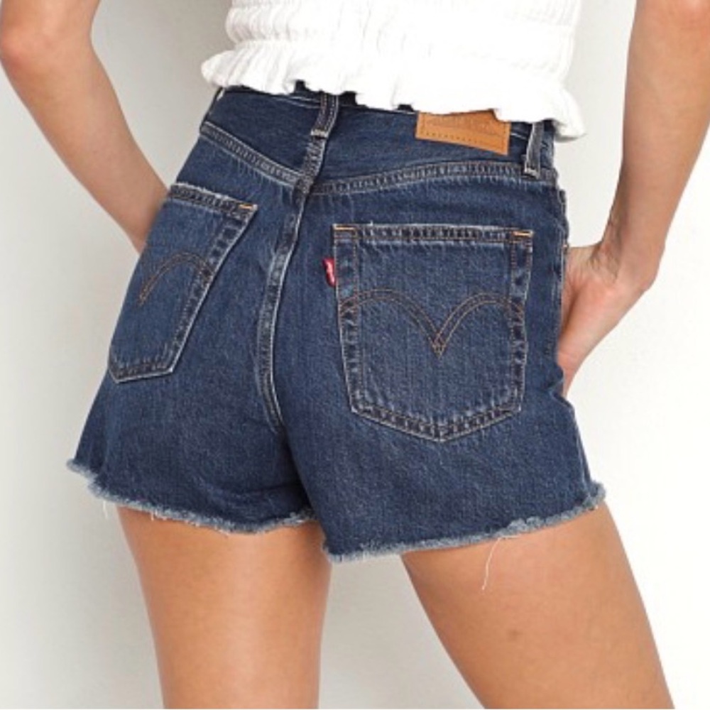 Levi's Dark Blue Ribcage Denim Cutoff Shorts